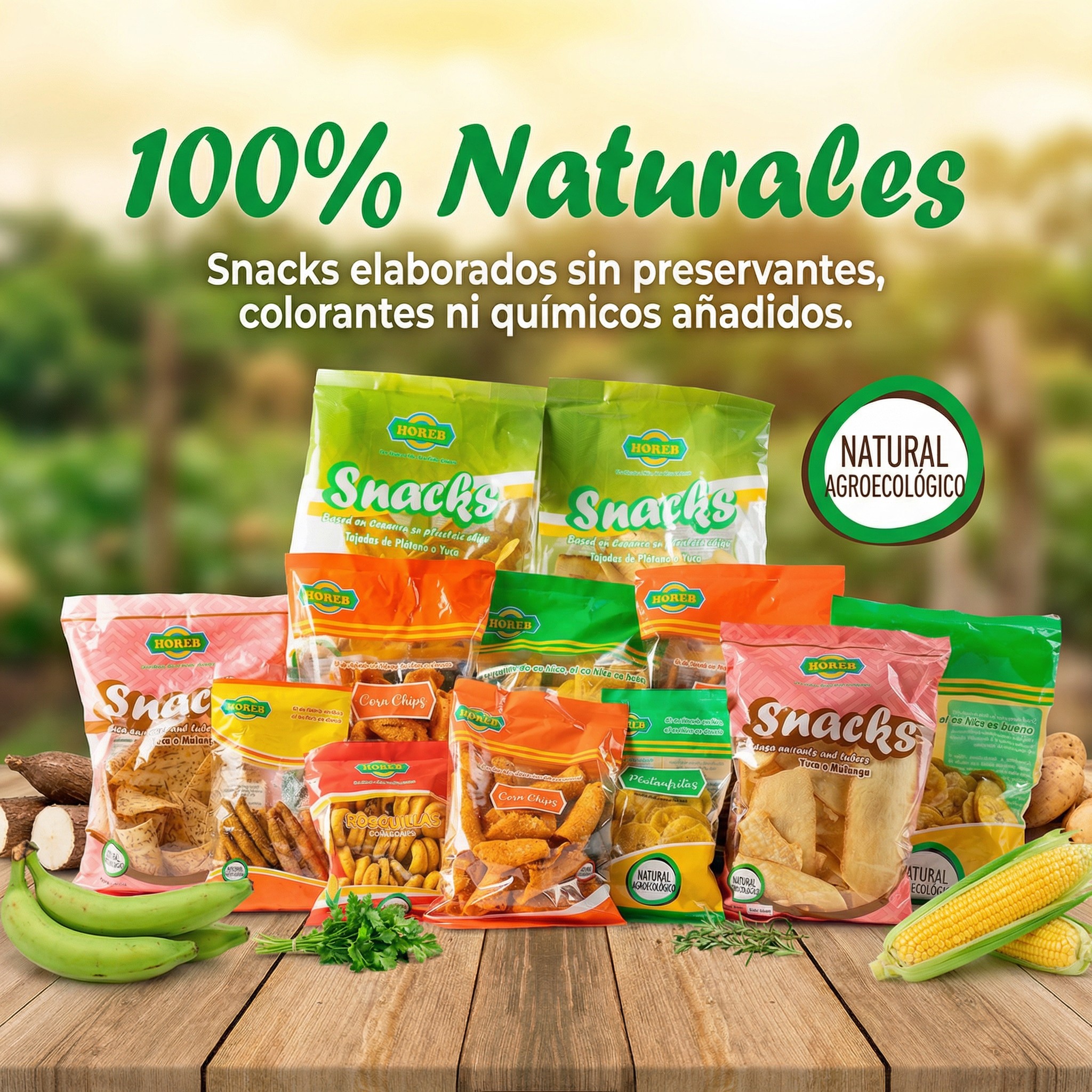 100% Naturales - Snacks elaborados sin preservantes, colorantes ni químicos añadidos